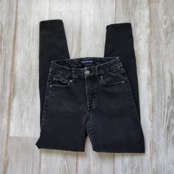 Aeropostale Denim - Aeropostale Black High Rise Curvy Jeggings Skinny Leg Thick Stretch Size 0 Reg